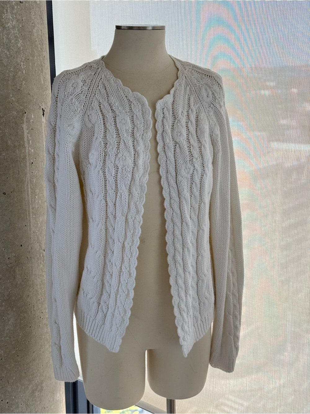 White Cable Knit Open-Front Cardigan